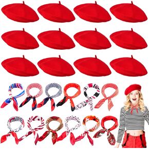 Shinymoon 24 Pcs Wool Beret Hat Winter Artist Beanie Beret Warm French Hat with Silky Neck Scarf for Women Girls Lady