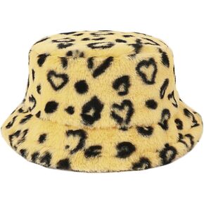 Women's Leopard Print Faux Fur Bucket Hat Fluffy Winter Warmer Plush Fisherman Cap in Saudi Arabia