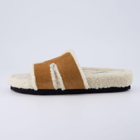 CUSHIONAIRE Cuddle Fur Slippers for Women Faux Shearling Slide Sandal +Memory Foam, Wide Widths Available in Saudi Arabia