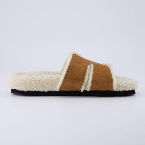 CUSHIONAIRE Cuddle Fur Slippers for Women Faux Shearling Slide Sandal +Memory Foam, Wide Widths Available in Saudi Arabia