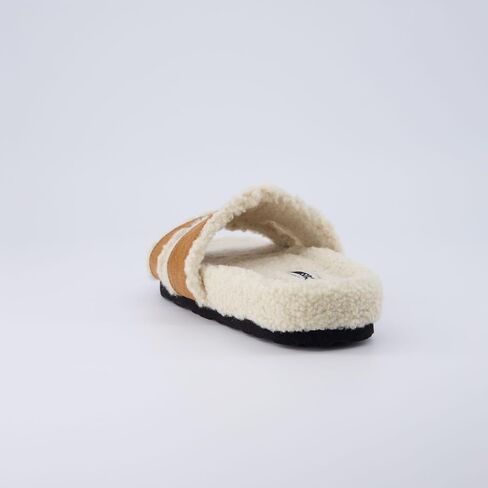 CUSHIONAIRE Cuddle Fur Slippers for Women Faux Shearling Slide Sandal +Memory Foam, Wide Widths Available in Saudi Arabia