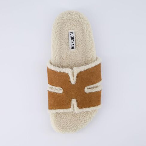 CUSHIONAIRE Cuddle Fur Slippers for Women Faux Shearling Slide Sandal +Memory Foam, Wide Widths Available in Saudi Arabia