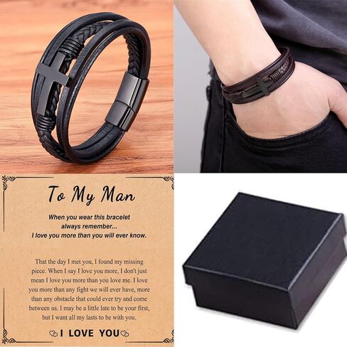 Angyape To My Man، سوار جلدي لا نهاية له هدايا للزوج من الزوجة، أحبك إلى الأبد ودائمًا، سوار لصديقك في الذكرى السنوية وأعياد الميلاد وعيد الميلاد للأباء للرجال in Kuwait