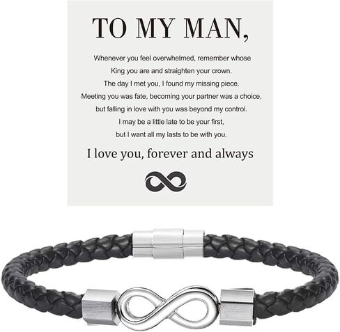 Angyape To My Man، سوار جلدي لا نهاية له هدايا للزوج من الزوجة، أحبك إلى الأبد ودائمًا، سوار لصديقك في الذكرى السنوية وأعياد الميلاد وعيد الميلاد للأباء للرجال in Kuwait