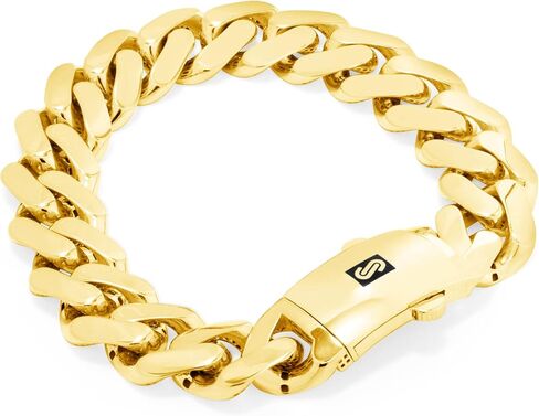 Nuragold 14k الذهب الأصفر 15mm رويال موناكو ميامي الكوبية ربط سلسلة سوار، مجوهرات رجالي يتوهم مربع المشبك 8 "8.5" 9" in Kuwait