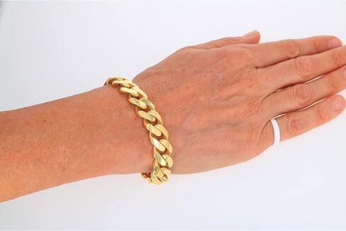 Nuragold 14k الذهب الأصفر 15mm رويال موناكو ميامي الكوبية ربط سلسلة سوار، مجوهرات رجالي يتوهم مربع المشبك 8 "8.5" 9" in Kuwait