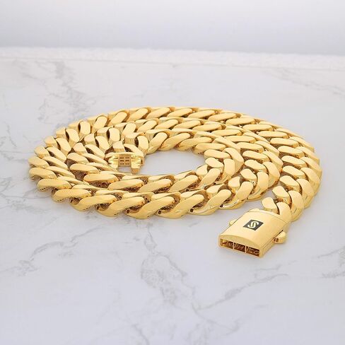 Nuragold 14k الذهب الأصفر 15mm رويال موناكو ميامي الكوبية ربط سلسلة سوار، مجوهرات رجالي يتوهم مربع المشبك 8 "8.5" 9" in Kuwait