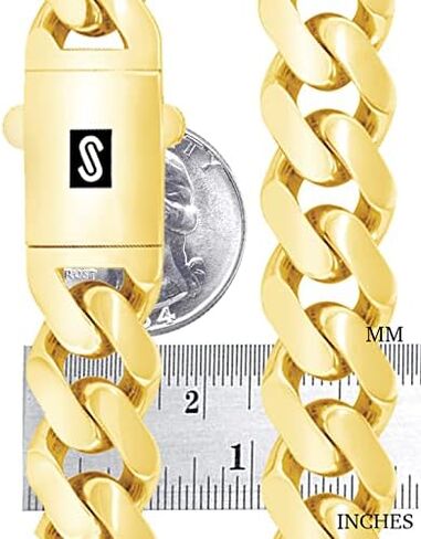 Nuragold 14k الذهب الأصفر 15mm رويال موناكو ميامي الكوبية ربط سلسلة سوار، مجوهرات رجالي يتوهم مربع المشبك 8 "8.5" 9" in Kuwait