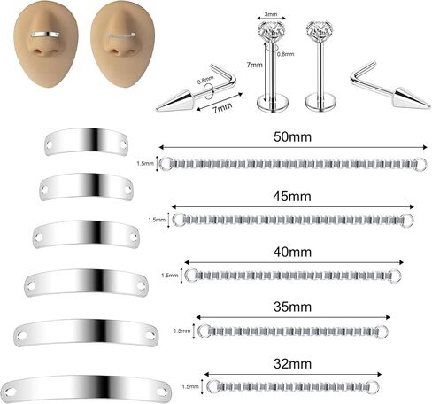 6ixGosh Nose Chain Spike Nose Rings Studs Surgical Steel Across Top Nose Piercing Jewelry Nostril Chain for Women Men Double Nose Piercing Nostril Bridge Jewelry, Black Silver in Saudi Arabia
