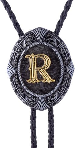 Btilasif Native American Western Cowboy Alphabet Golden Initial Letter A to Z Leather Necktie Bola Tie for Men Women in Saudi Arabia