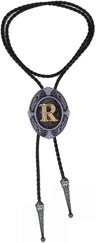 Btilasif Native American Western Cowboy Alphabet Golden Initial Letter A to Z Leather Necktie Bola Tie for Men Women in Saudi Arabia
