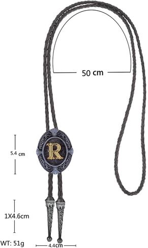 Btilasif Native American Western Cowboy Alphabet Golden Initial Letter A to Z Leather Necktie Bola Tie for Men Women in Saudi Arabia