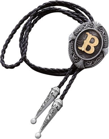 Btilasif Native American Western Cowboy Alphabet Golden Initial Letter A to Z Leather Necktie Bola Tie for Men Women in Saudi Arabia
