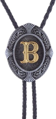 Btilasif Native American Western Cowboy Alphabet Golden Initial Letter A to Z Leather Necktie Bola Tie for Men Women in Saudi Arabia