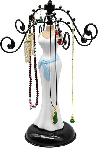 برج مجوهرات معدني عتيق من Owlgift مع شكل سيراميك مصقول للسيدة، وحامل منظم للقلادة والسوار مع 6 خطافات، وإكسسوارات متعددة الأغراض ورف عرض حامل للأساور in Kuwait