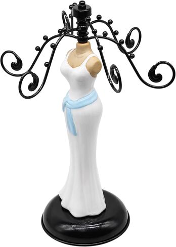 برج مجوهرات معدني عتيق من Owlgift مع شكل سيراميك مصقول للسيدة، وحامل منظم للقلادة والسوار مع 6 خطافات، وإكسسوارات متعددة الأغراض ورف عرض حامل للأساور in Kuwait