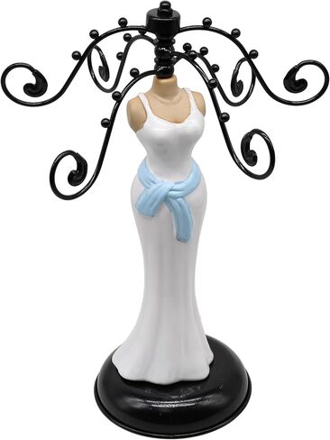 برج مجوهرات معدني عتيق من Owlgift مع شكل سيراميك مصقول للسيدة، وحامل منظم للقلادة والسوار مع 6 خطافات، وإكسسوارات متعددة الأغراض ورف عرض حامل للأساور in Kuwait