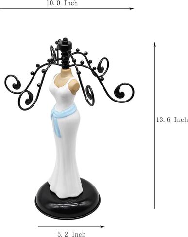 برج مجوهرات معدني عتيق من Owlgift مع شكل سيراميك مصقول للسيدة، وحامل منظم للقلادة والسوار مع 6 خطافات، وإكسسوارات متعددة الأغراض ورف عرض حامل للأساور in Kuwait