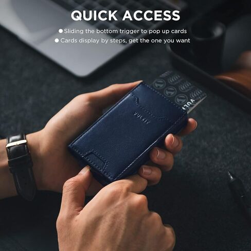VULKIT Money Clip Wallet Pop Up Card Holder RFID Protection Mens Leather Wallet 2-IN-1 Business Card Holder For 7 Cards & 15 Bills in Saudi Arabia