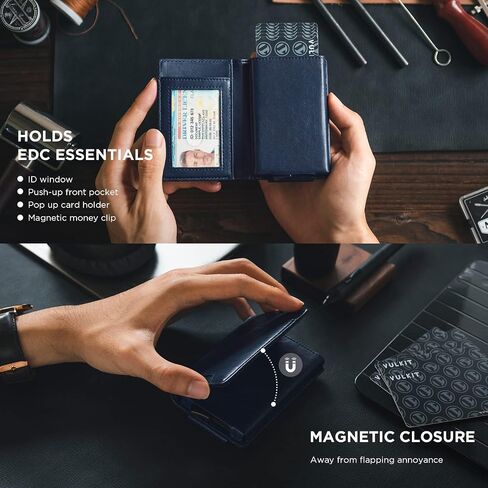 VULKIT Money Clip Wallet Pop Up Card Holder RFID Protection Mens Leather Wallet 2-IN-1 Business Card Holder For 7 Cards & 15 Bills in Saudi Arabia