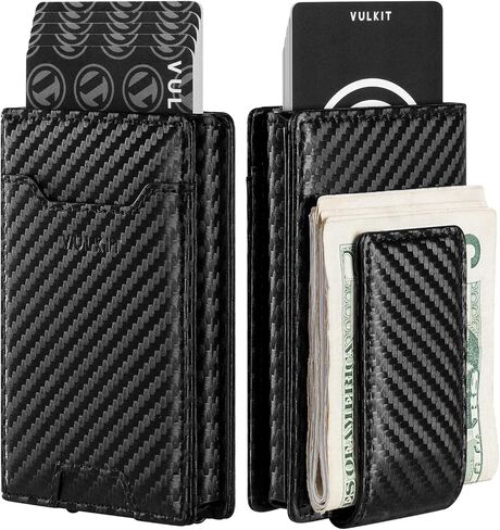VULKIT Money Clip Wallet Pop Up Card Holder RFID Protection Mens Leather Wallet 2-IN-1 Business Card Holder For 7 Cards & 15 Bills in Saudi Arabia