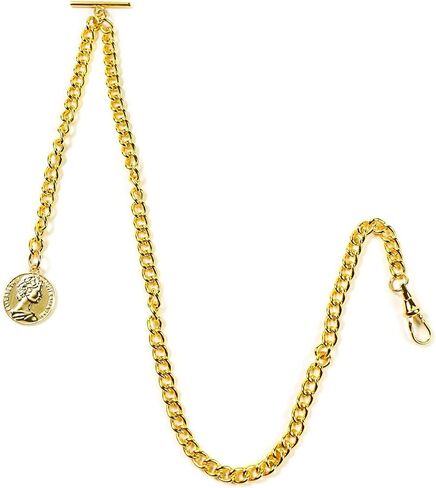 YECSOSS Men's Pocket Watch Chain Albert Vest Chain Queen Pendant Design T Chain, Gold in Kuwait