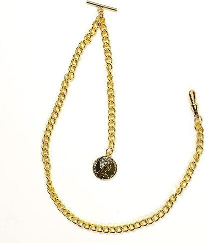 YECSOSS Men's Pocket Watch Chain Albert Vest Chain Queen Pendant Design T Chain, Gold in Kuwait