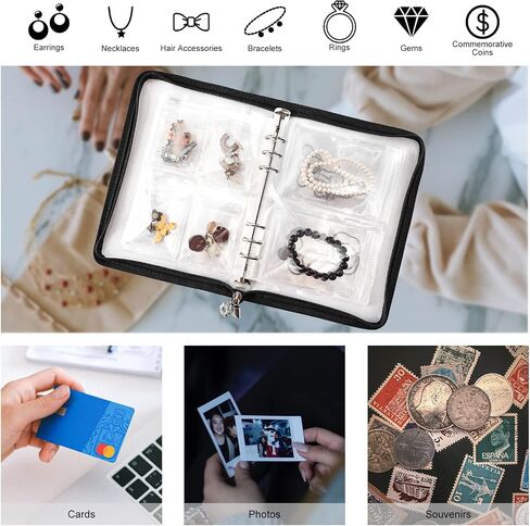 كتاب تخزين المجوهرات الشفاف من Surblue، منظم مجوهرات السفر المحمول، حقيبة بسحاب للمجوهرات مع جيوب للقلائد والأقراط والخواتم والسوار (60 شبكة + 60 كيس بولي كلوريد الفينيل مضاد للأكسدة)، وردي in Saudi Arabia