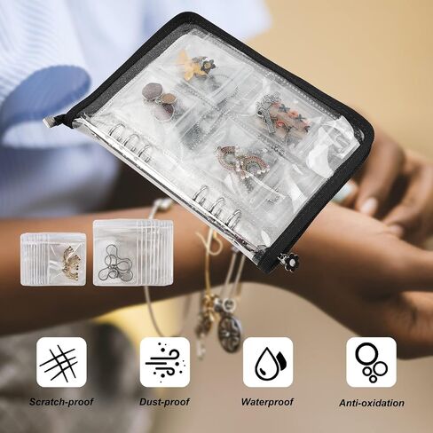 كتاب تخزين المجوهرات الشفاف من Surblue، منظم مجوهرات السفر المحمول، حقيبة بسحاب للمجوهرات مع جيوب للقلائد والأقراط والخواتم والسوار (60 شبكة + 60 كيس بولي كلوريد الفينيل مضاد للأكسدة)، وردي in Saudi Arabia