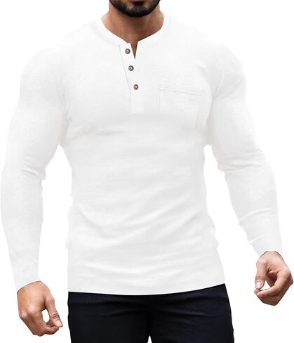 قمصان Elselect الرجالية Henley كاجوال بأكمام طويلة وقميص Butsweat بمقاس نحيف وأزرار سفلية للرجال in Kuwait