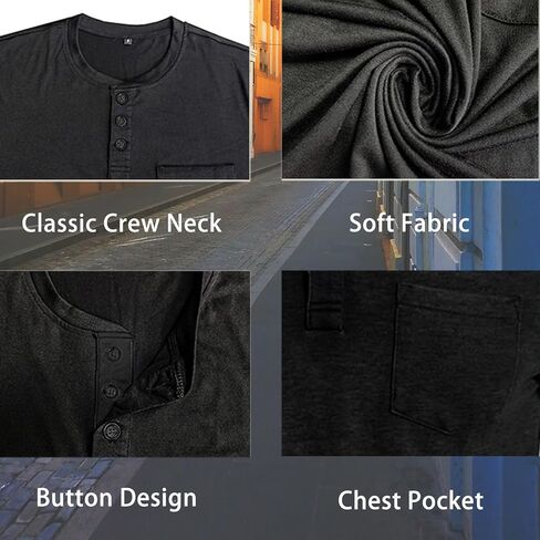 قمصان Elselect الرجالية Henley كاجوال بأكمام طويلة وقميص Butsweat بمقاس نحيف وأزرار سفلية للرجال in Kuwait