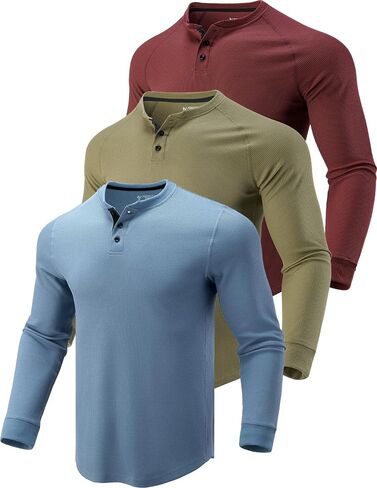 3 Pack Mens Long Sleeve Waffle Henley Shirts Thermal Casual Fit Fashion Lightweight Apparel in Kuwait
