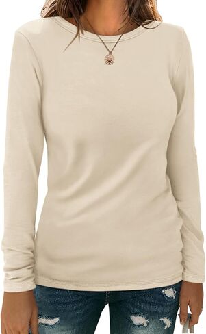 Micticsi Women's 2024 Long Sleeve Round Neck Shirts Basic Tees Blouse Going Out Tops in Kuwait