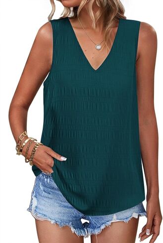 Zeagoo بلايز بلا أكمام للنساء الخامس الرقبة محكم كامي تانك القمم عادية بروتيل البلوزات الصيف الأساسية تانك قميص in Kuwait