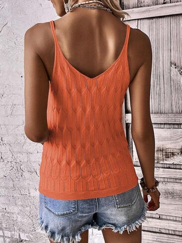 Verdusa Women's V Neck Spaghetti Strap Sleeveless Pointelle Knit Cami Top in Saudi Arabia