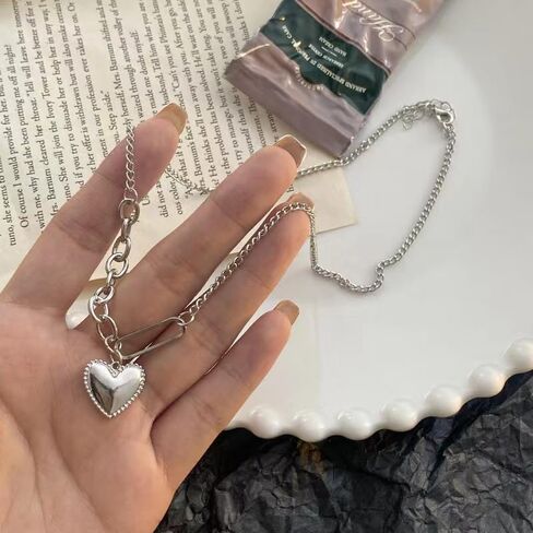BNVXR السيدات الحب القلب قلادة الذهب الأبيض قلادة القلب قلادة متعددة الاستخدامات بسيطة تصميم فريد قلادة هدية عيد الحب in Kuwait