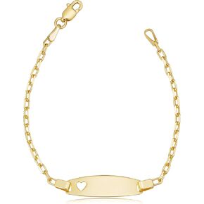 Kooljewelry 14k Yellow Gold Cable Link Baby ID Bracelet with Heart (5.5 inch) in Kuwait