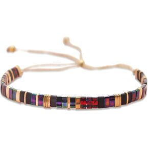 Sonateomber Flat Tila Beaded Adjustable Braided Friendship Stand Bracelets for Women Girls Handmade Boho Charm Square Beads Stackable Bracelet Friend Holiday Jewelry Gift in Kuwait