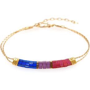 Sonateomber Tila Flat Beaded Gold Dainty Layered Link Adjustable Bracelets for Women Girls, Cute Handmade Colorful Mixed Beads Boho Stackable Friend Bracelet Trendy Jewelry Gift