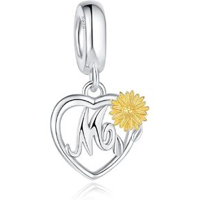 925 Sterling Silver Sunflower Pendant Letter Charms A~Z Alphabet Charm Letter Beads fit Pandora Bracelets fit Wife Daughter Mom Christmas Birthday Gift