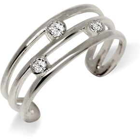 JewelryWeb - خاتم أصابع من الألماس المقلد عيار 10 قيراط مكون من 3 صفوف من الذهب الصلب عيار 10 قيراط - 6 مم × 15 مم - حلقة أصابع بوهو قابلة للتعديل - مجوهرات للقدم - حلقة أصابع غير مشوهة للمرأة
