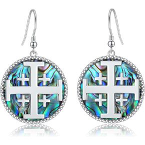 TUNGSTORY Cross Earrings for Women 925 Sterling Silver Celtic Knot Abalone Shell Earrings Religion Jewelry Christians Gifts for Her