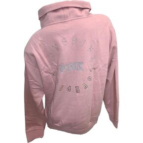 Victoria's Secret Pink Everyday Lounge Cowl Neck Sweatshirt Pullover Rhinestones Color Pink/Rose New in Saudi Arabia