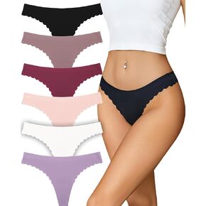 FINETOO 6 Pack Seamless Thongs for Women No Show Wavy Edge Side Women's Thong panties Ladies Underwear Sexy S-XL in Kuwait