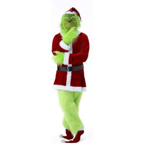 Lukvuzo الكبار 7 قطع أزياء الوحش الأخضر فروي عيد الميلاد زي تأثيري سانتا الزي مجموعات in Kuwait