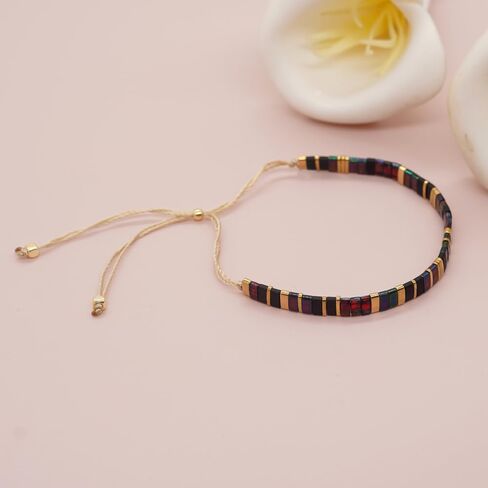 Sonateomber Flat Tila Beaded Adjustable Braided Friendship Stand Bracelets for Women Girls Handmade Boho Charm Square Beads Stackable Bracelet Friend Holiday Jewelry Gift in Kuwait