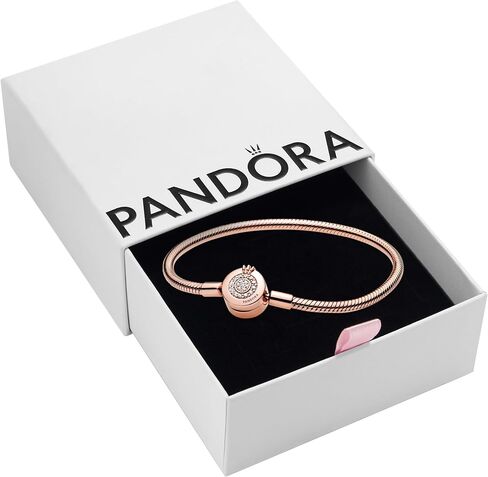 Pandora Moments Sparkling Crown O Pavé Clasp سوار سلسلة ثعبان - سوار ساحر للنساء - سحر لحظات متوافقة - زركونيا مكعب - 7.1 بوصة، مع صندوق هدايا in Kuwait