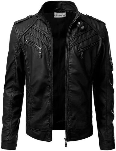 DECIMAL Men's Black Genuine Lambskin Leather Biker Jacket VINTAGE REAL MOTORCYCLE JACKETS FOR MEN in Saudi Arabia