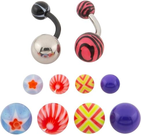 مجموعة بيلاتي 14 جرام من حلقات البطن الجراحية المصنوعة من الفولاذ - حلقات السرة المقاومة للحساسية (اختر اللون) in Kuwait