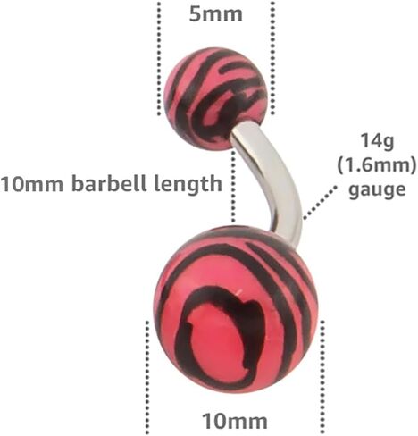 مجموعة بيلاتي 14 جرام من حلقات البطن الجراحية المصنوعة من الفولاذ - حلقات السرة المقاومة للحساسية (اختر اللون) in Kuwait